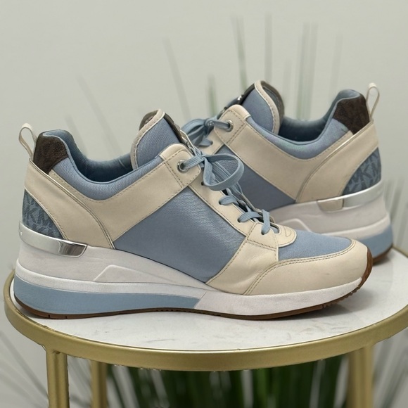 Michael Kors Women's Blue and Cream Wedge Sneakers - Picture 1 of 3